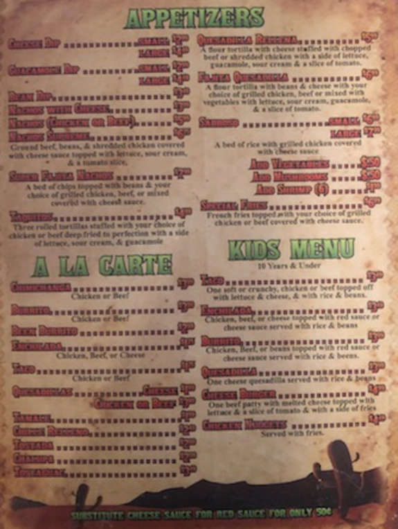 Morelos Mexican Grill menu page 1